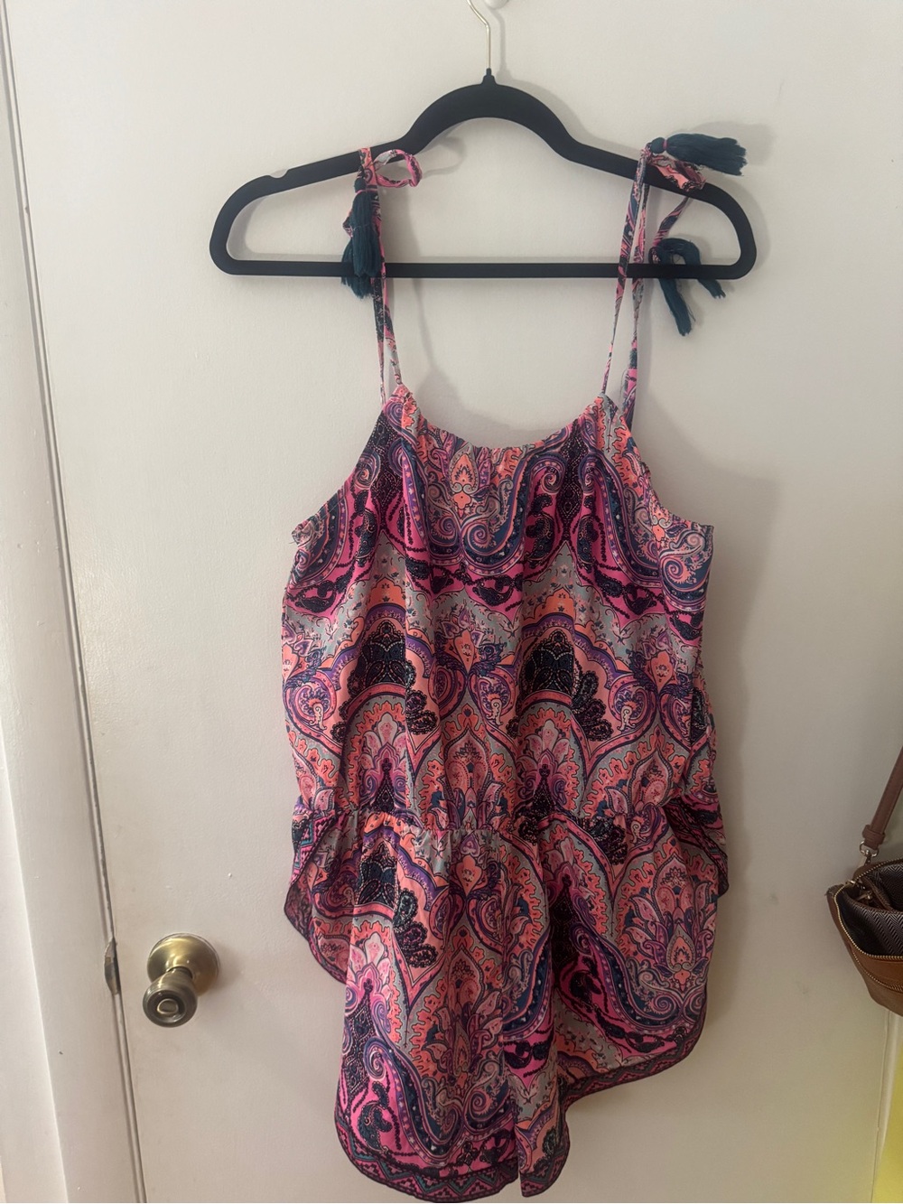 Atmosphere Pink and Coral Paisley Tie-Shoulder Romper